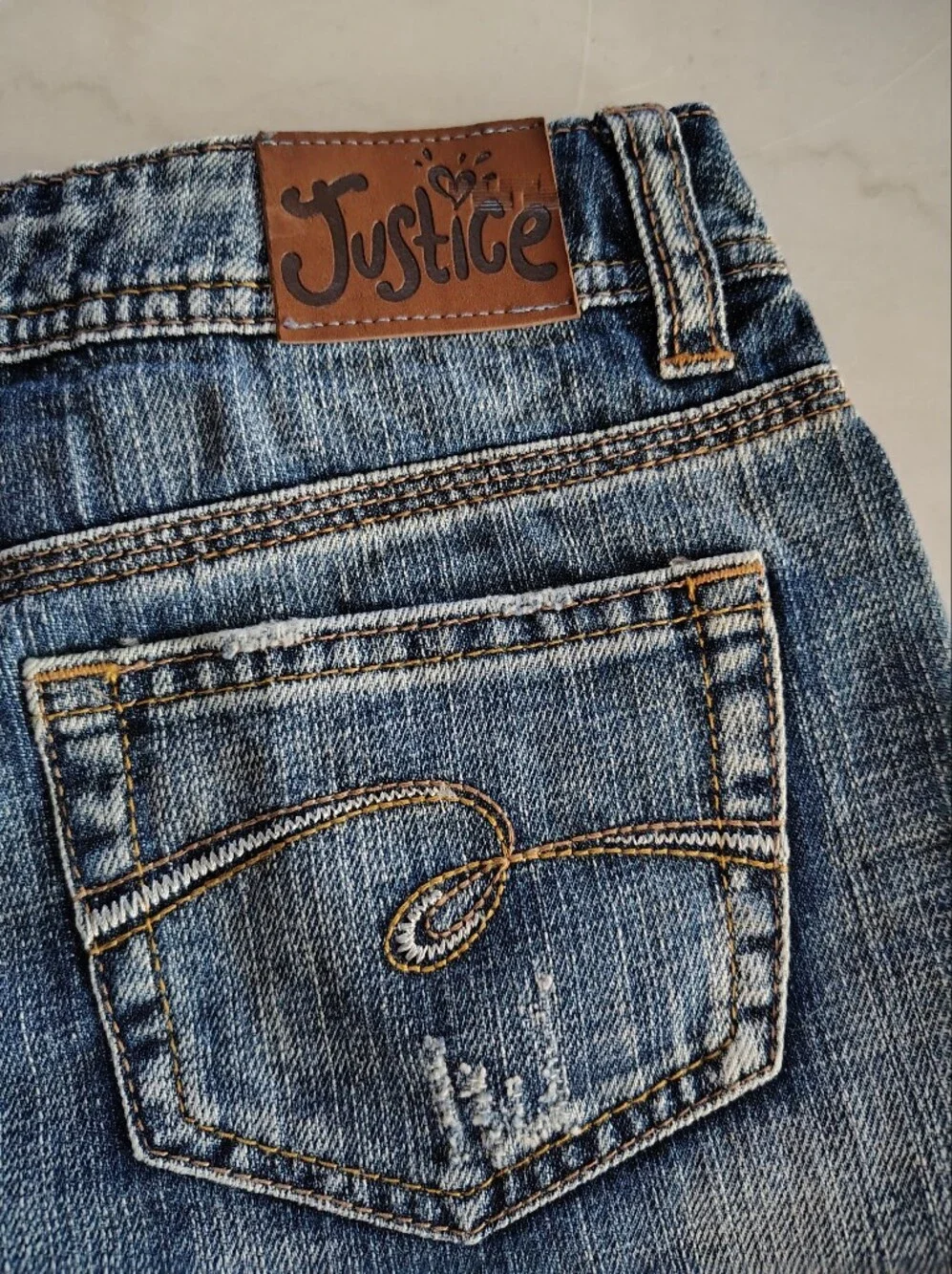Justice 100% Cotton Distressed Detail Blue Denim Cuffed Jean Shorts Size 14 Girl